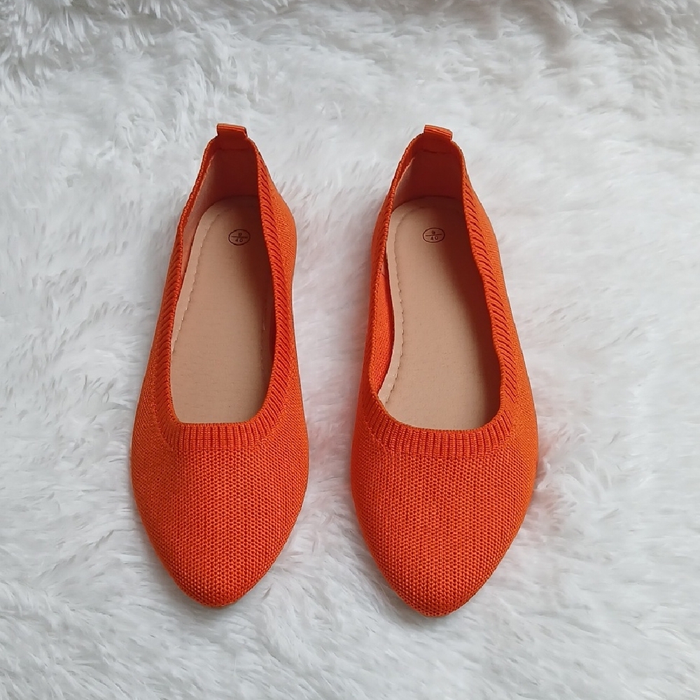 Orange Knit Pointed Toe Casual Bright Everyday Women's Flats‎